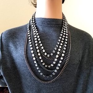 Bebe Gunmetal Rhinestone Multistrand Necklace
